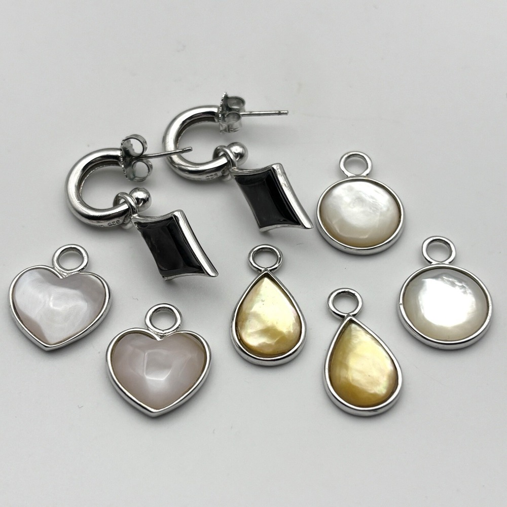 Vintage Honora 925 Sterling Interchangeable Mother of Pearl Dangle Earrings‎